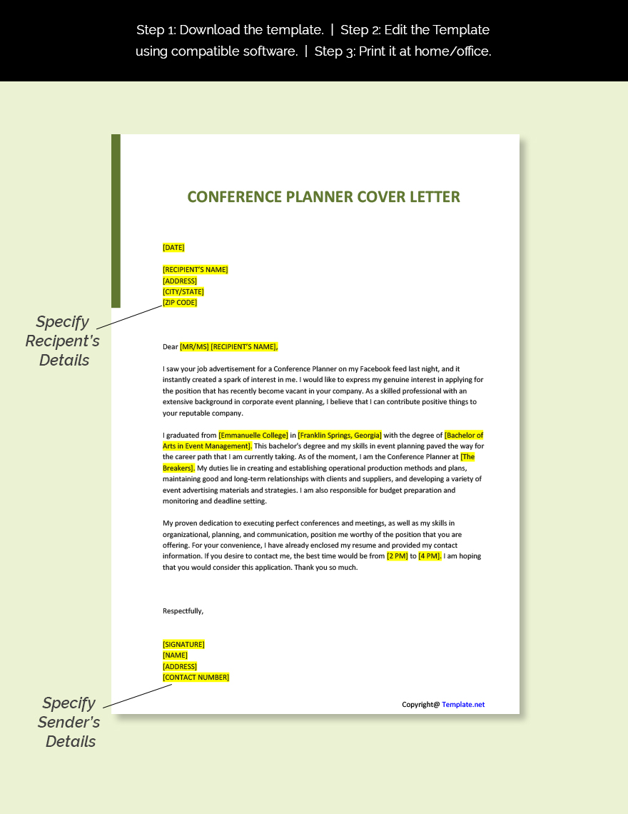 Conference Planner Cover Letter