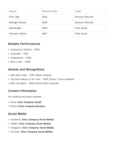 Free Band Press Kit Template to Edit Online