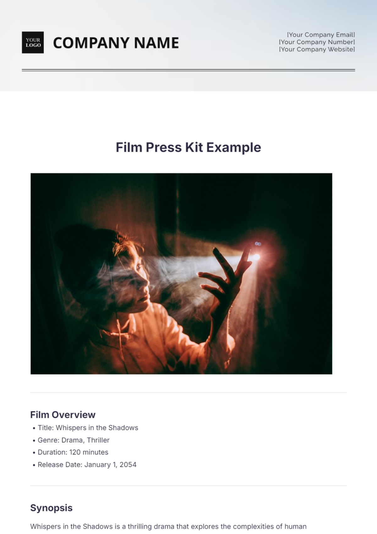 Film Press Kit Example Template - Edit Online & Download