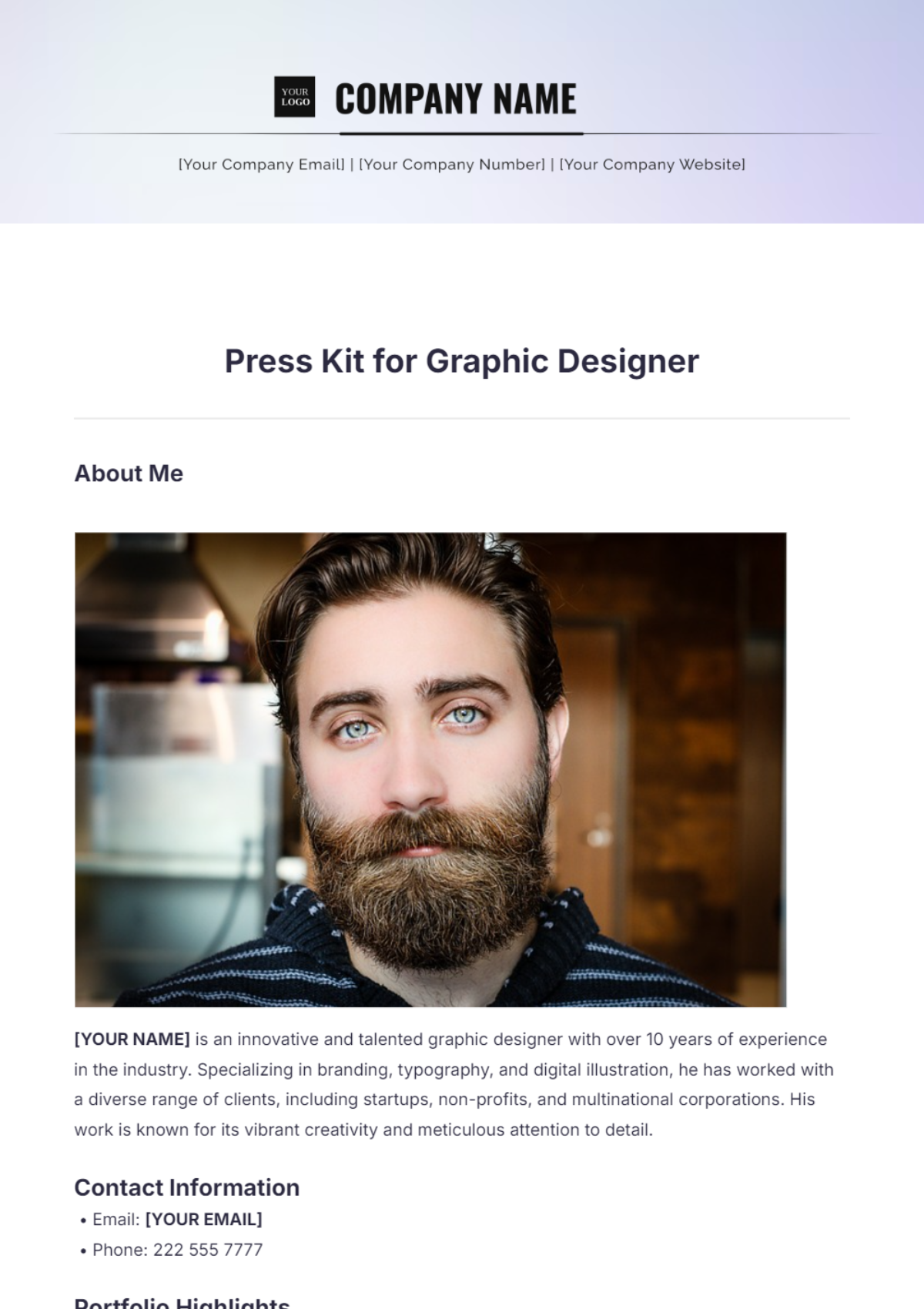 Press Kit for Graphic Designer Template - Edit Online & Download