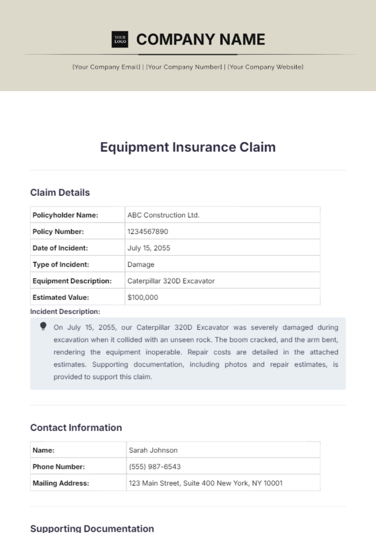 Equipment Insurance Claim Template - Edit Online & Download