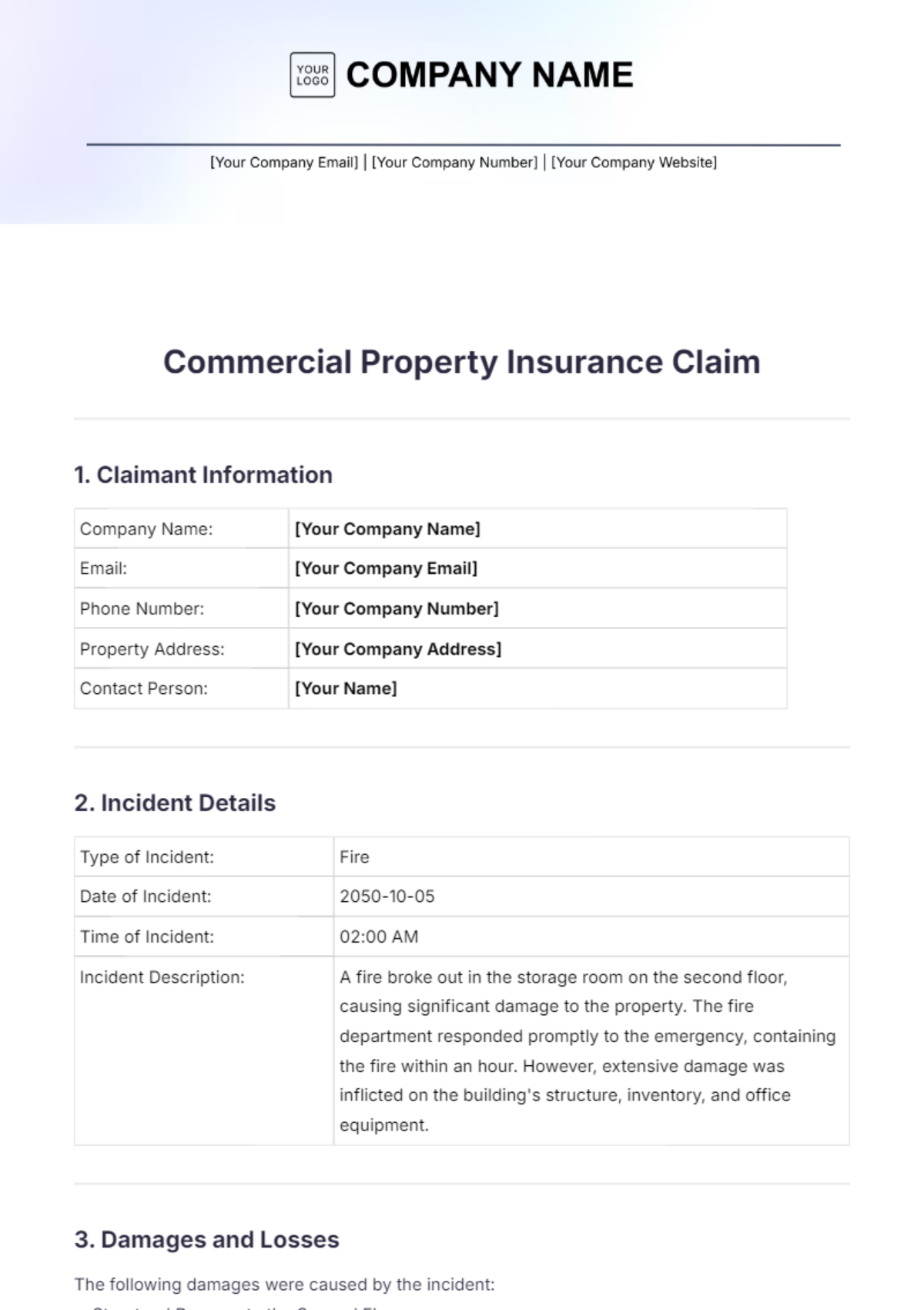 Commercial Property Insurance Claim Template - Edit Online & Download