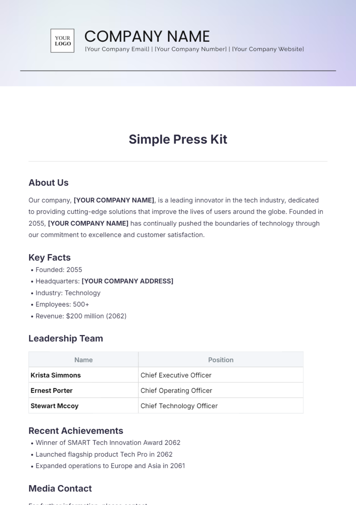 Simple Press Kit Template - Edit Online & Download