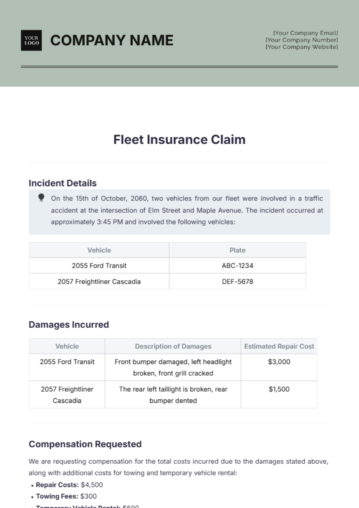 Fleet Insurance Claim Template - Edit Online & Download