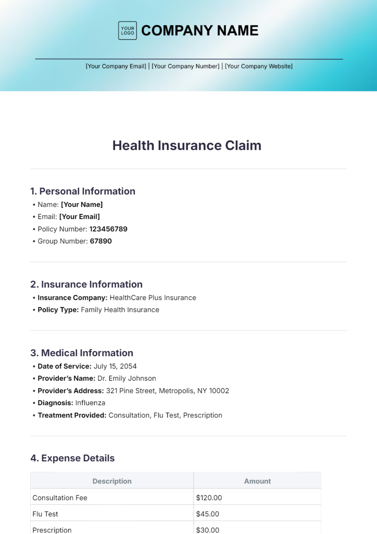 Health Insurance Claim Template - Edit Online & Download