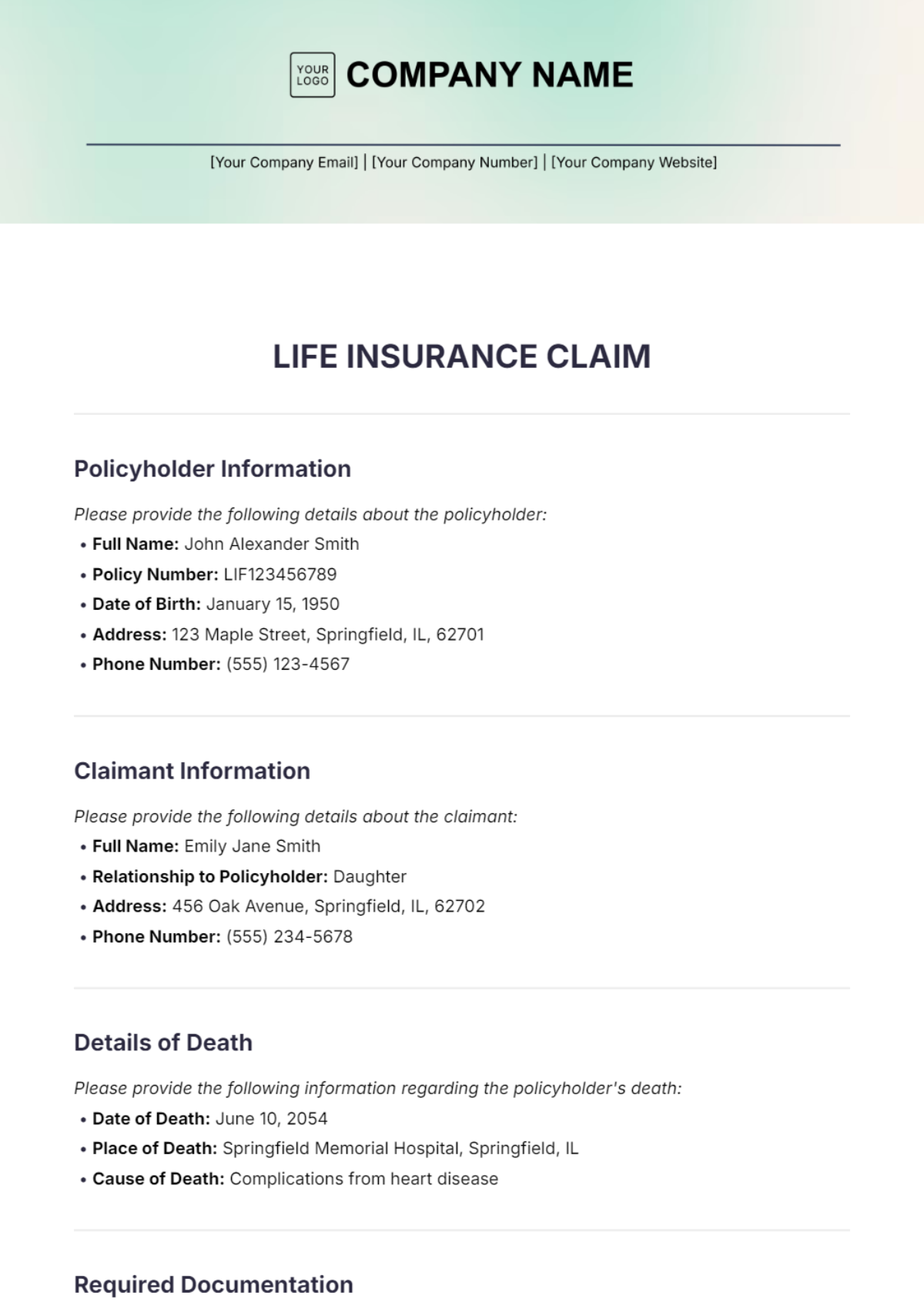 Life Insurance Claim Template - Edit Online & Download