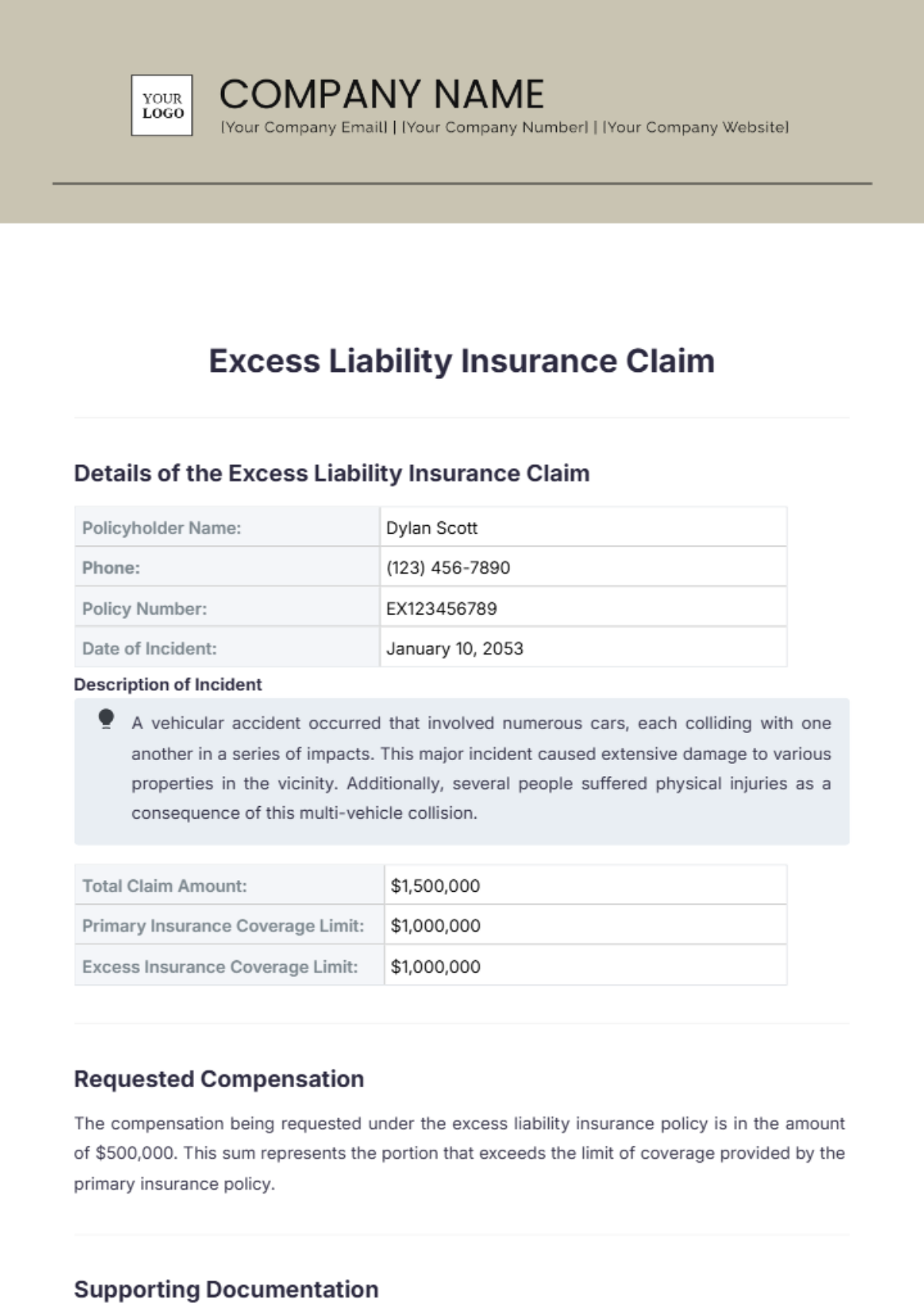 Excess Liability Insurance Claim Template - Edit Online & Download