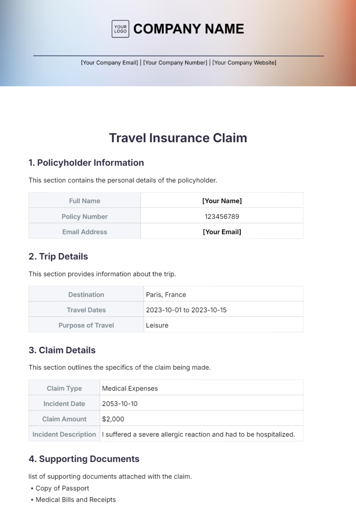 Travel Insurance Claim template - Edit Online & Download