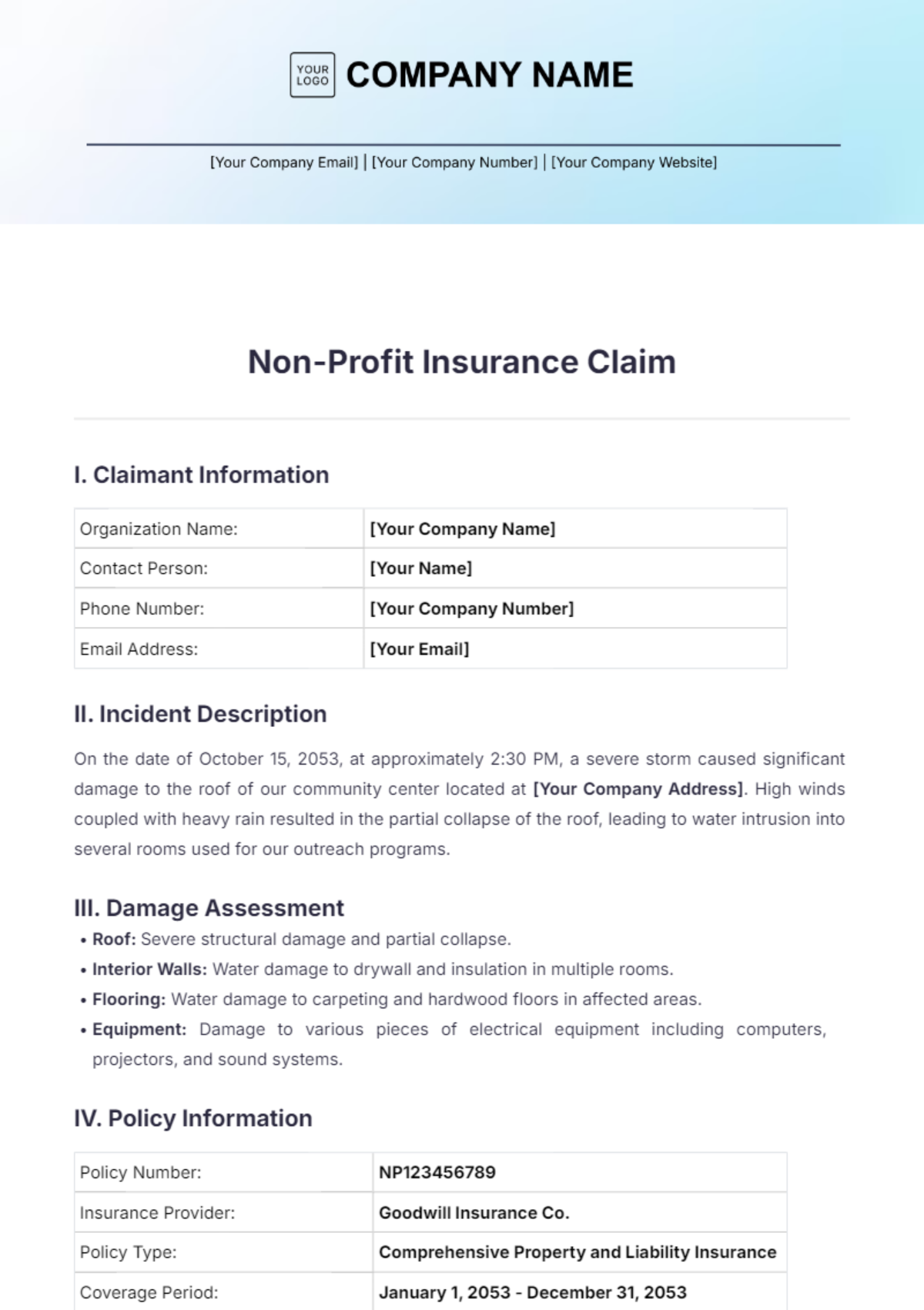 Non-Profit Insurance Claim Template - Edit Online & Download