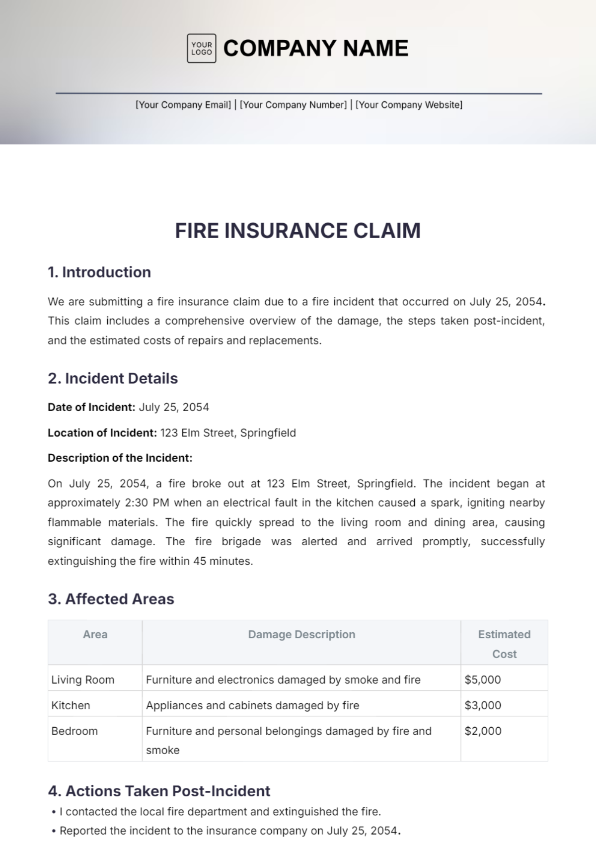 Fire Insurance Claim Template - Edit Online & Download