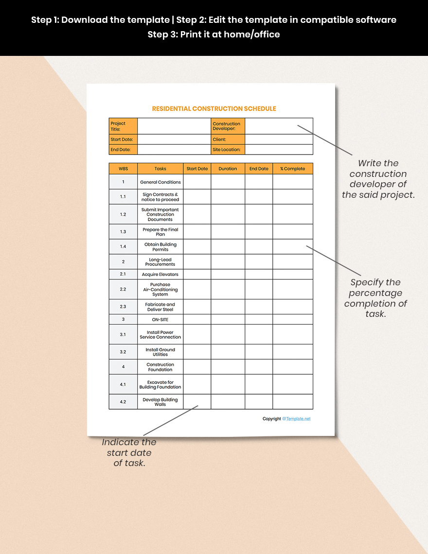 Sample Residential Construction Schedule Template