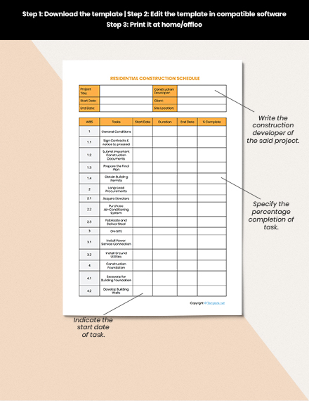 Sample Residential Construction Schedule Template - Google Docs, Google ...