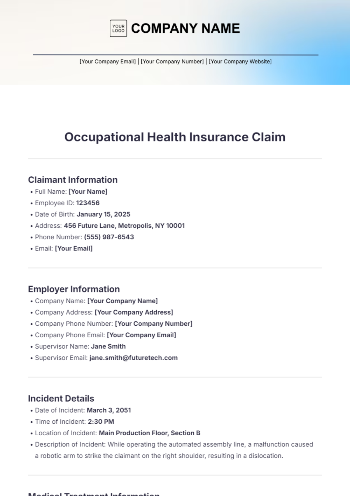 Occupational Health Insurance Claim Template - Edit Online & Download