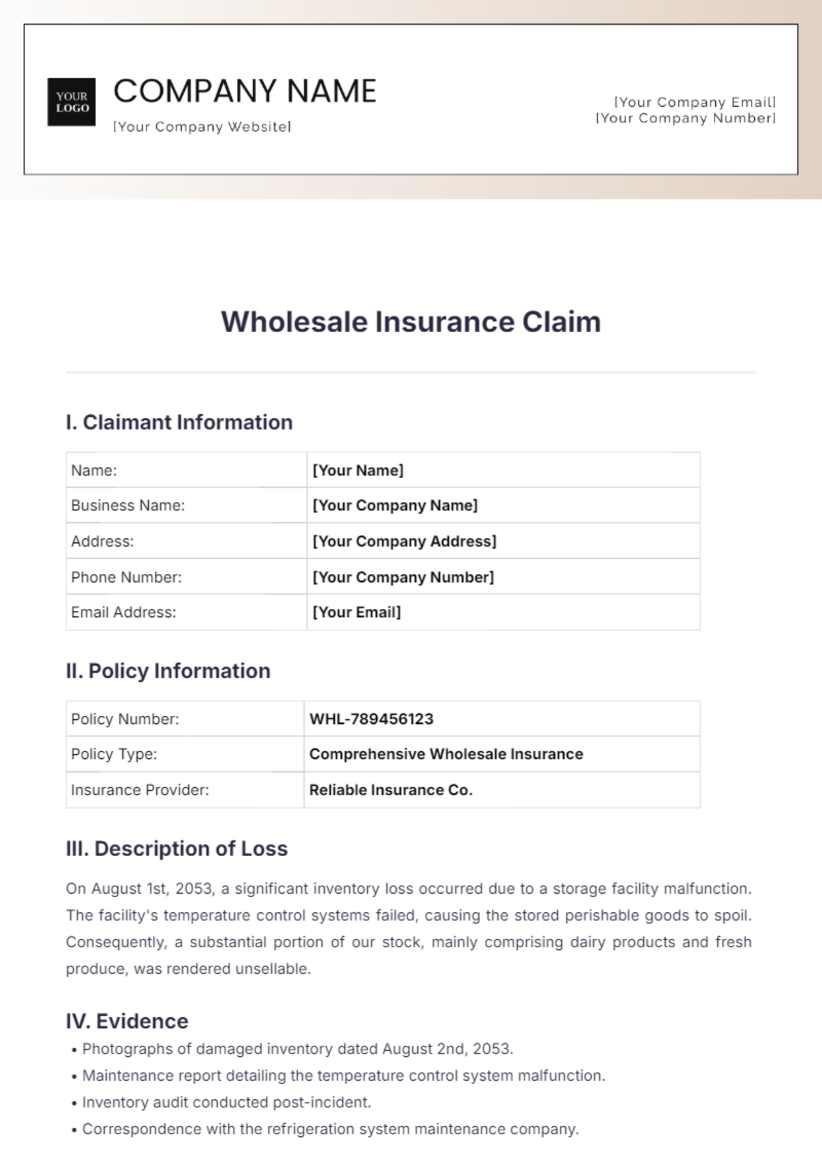 Wholesale Insurance Claim Template - Edit Online & Download