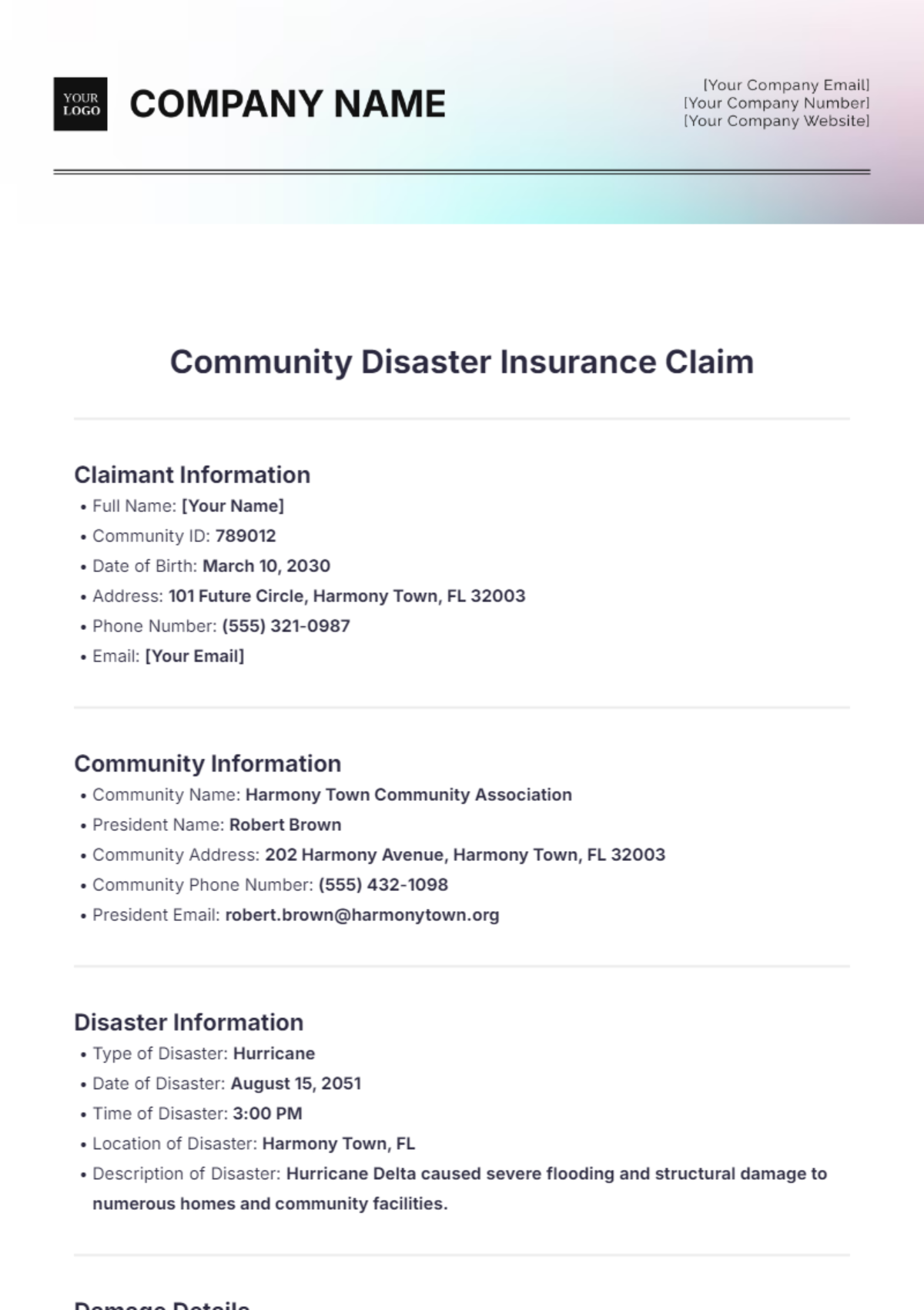 Community Disaster Insurance Claim Template - Edit Online & Download