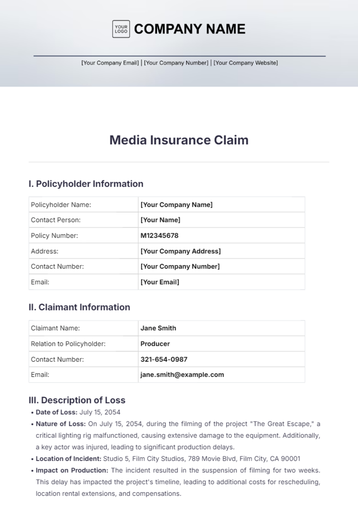 Media Insurance Claim Template - Edit Online & Download