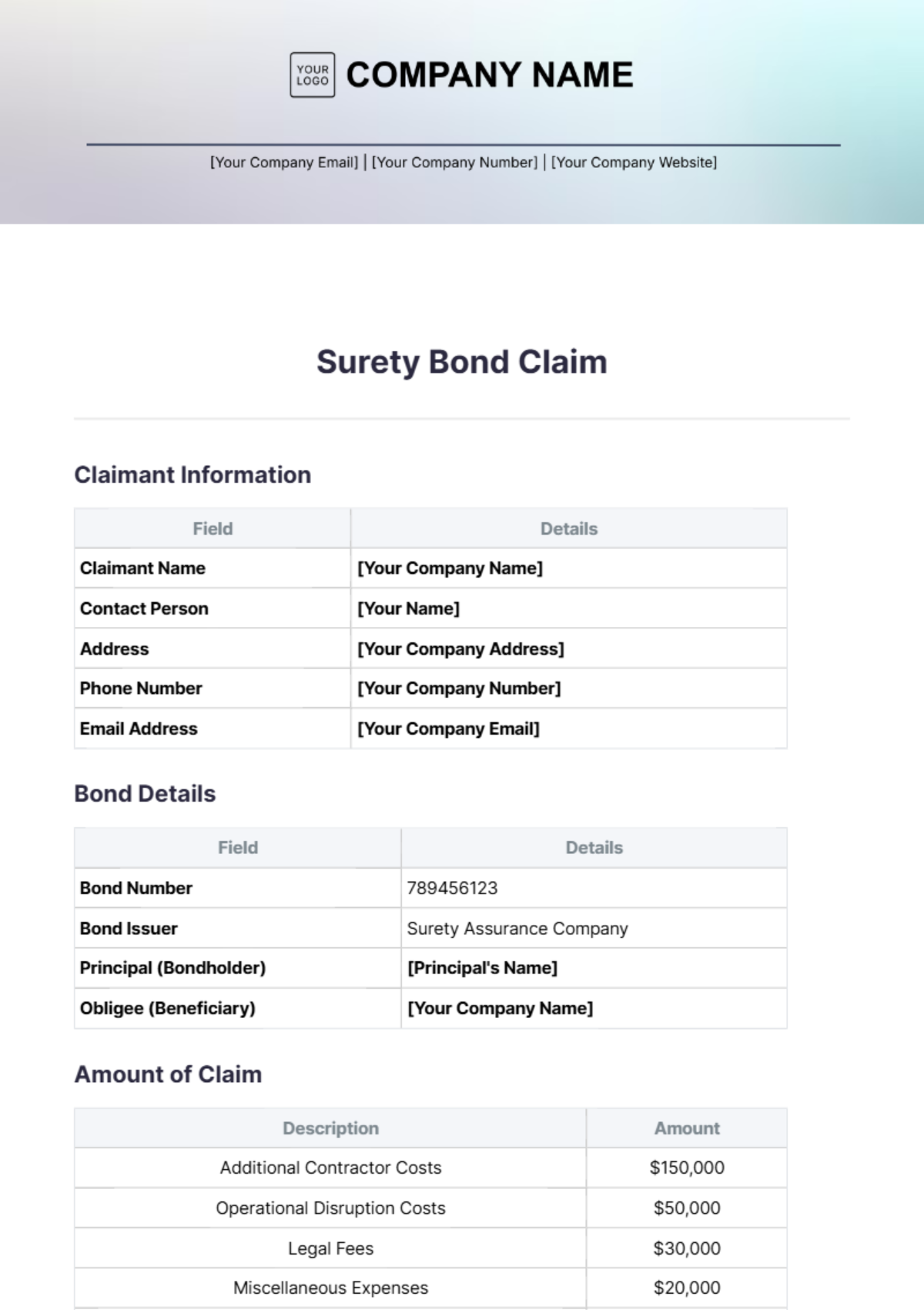 Surety Bond Claim Template - Edit Online & Download