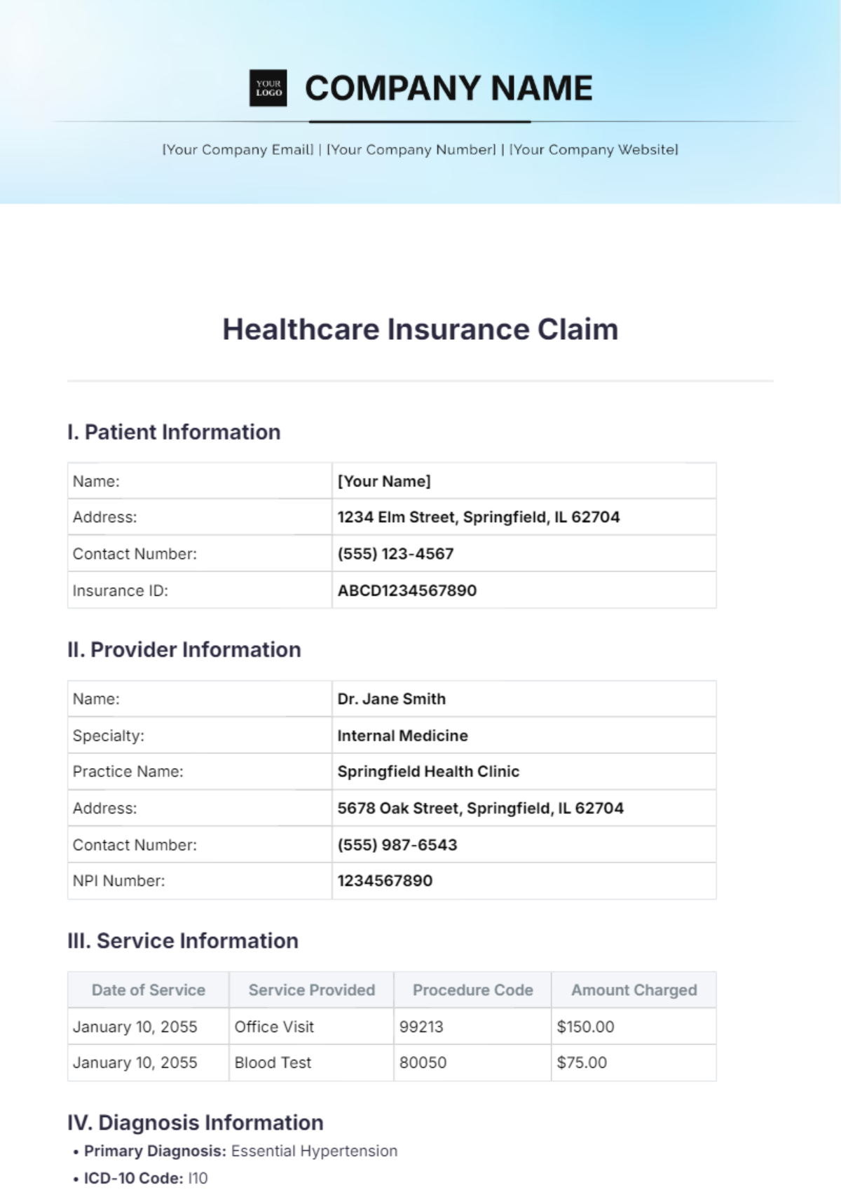 Healthcare Insurance Claim Template - Edit Online & Download