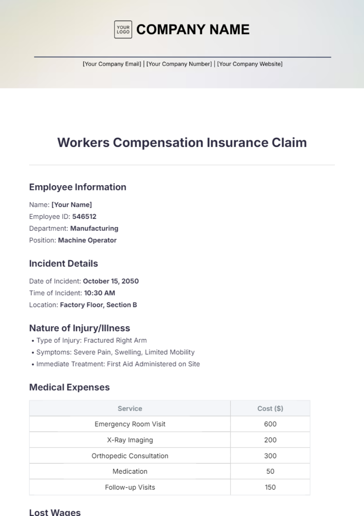 Workers Compensation Insurance Claim Template - Edit Online & Download