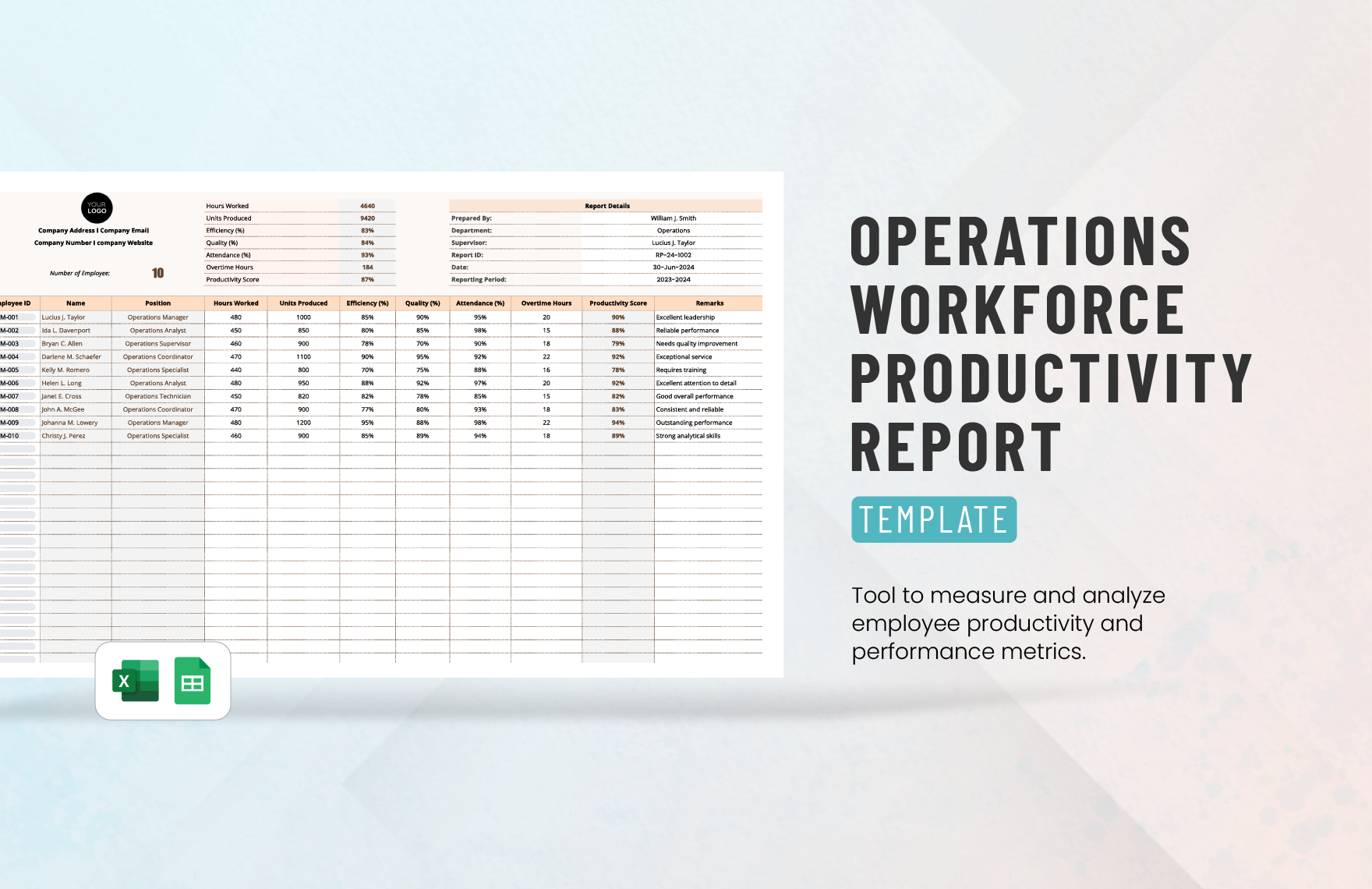 Operations Workforce Productivity Report Template