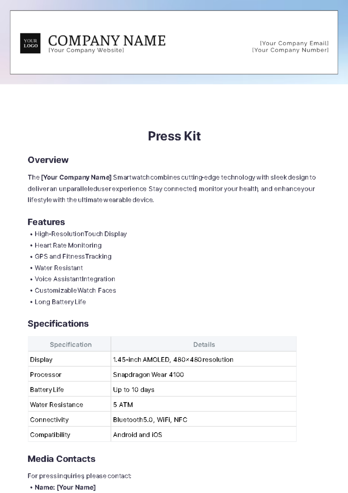 Press Kit Template - Edit Online & Download