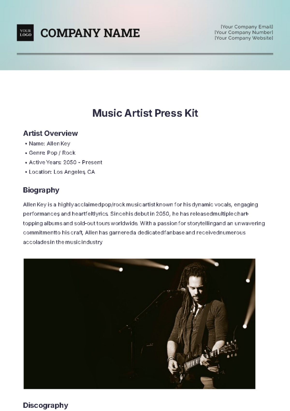 Music Artist Press Kit Template - Edit Online & Download