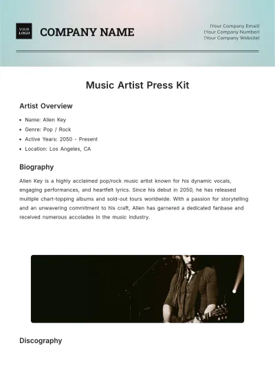 Free Music Artist Press Kit Template to Edit Online