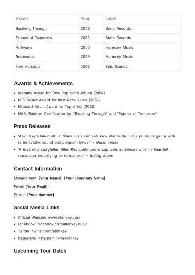 Free Music Artist Press Kit Template to Edit Online