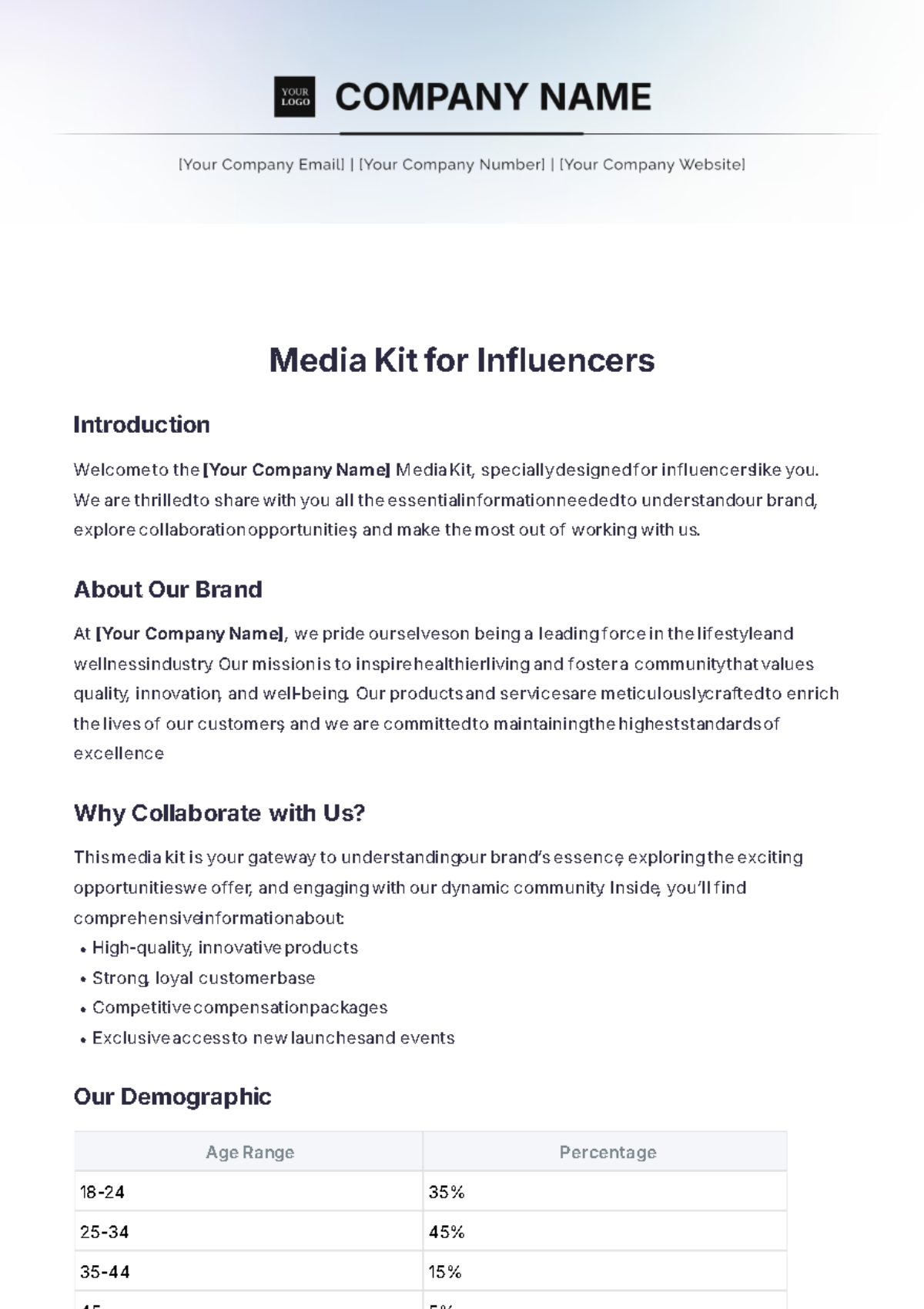 Media Kit for Influencers Template - Edit Online & Download