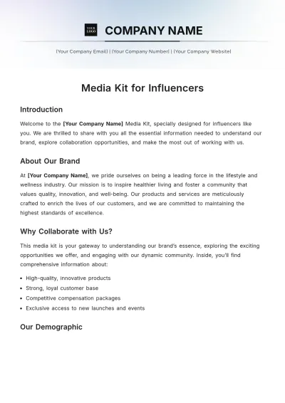 Free Media Kit for Influencers Template to Edit Online