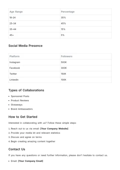 Free Media Kit for Influencers Template to Edit Online