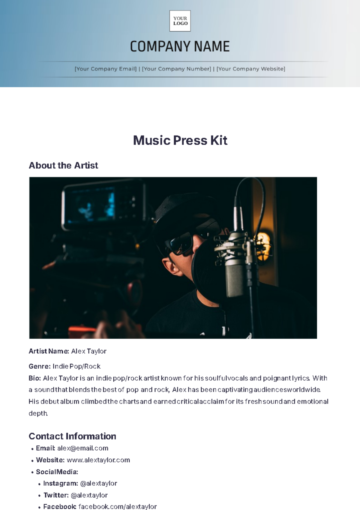 Music Press Kit Template - Edit Online & Download