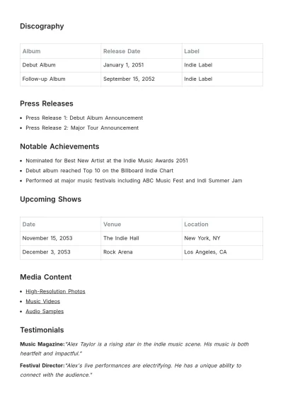 Free Music Press Kit Template to Edit Online