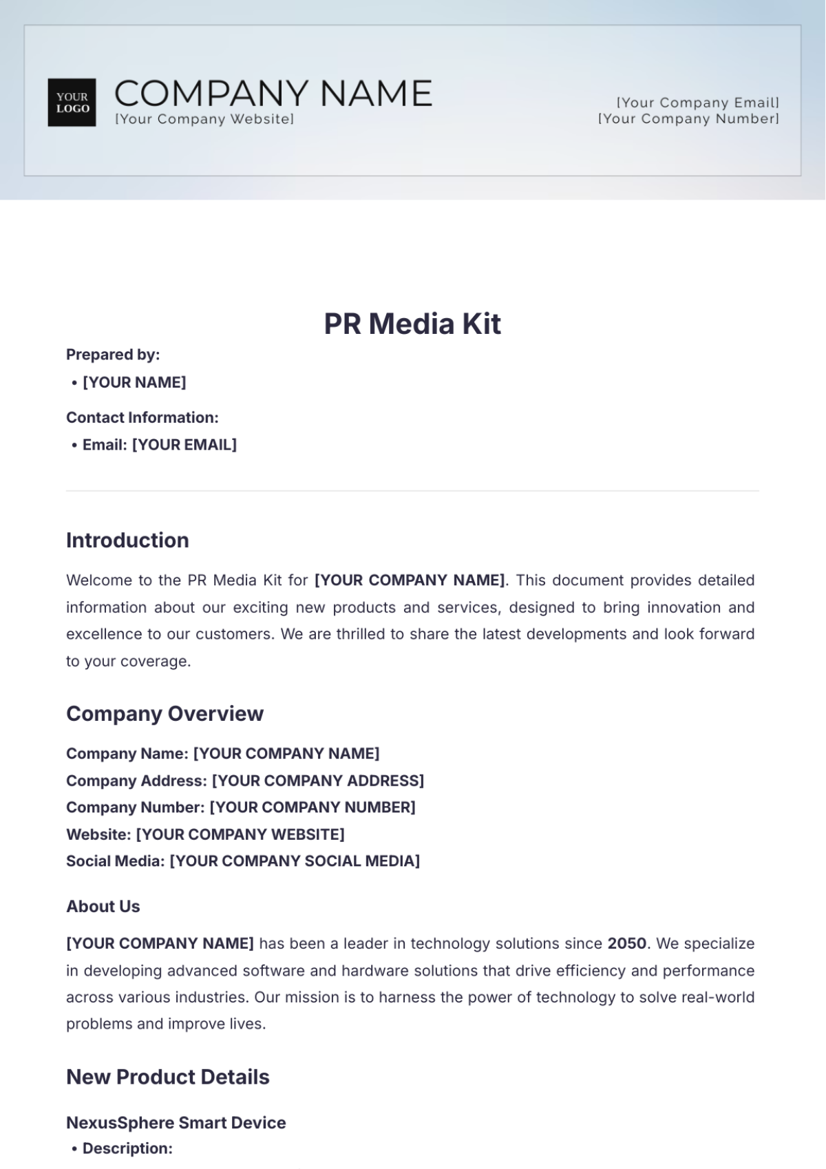 PR Media Kit Template - Edit Online & Download