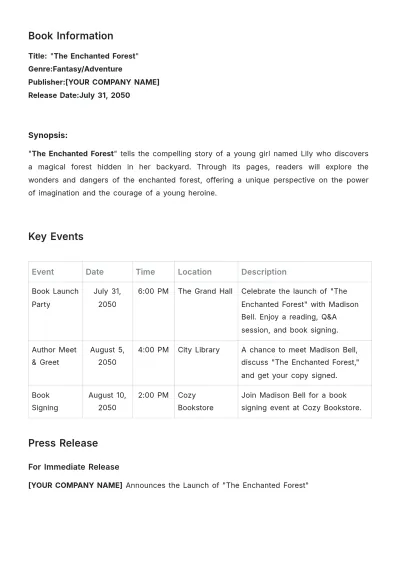 Free Book Press Kit Template to Edit Online