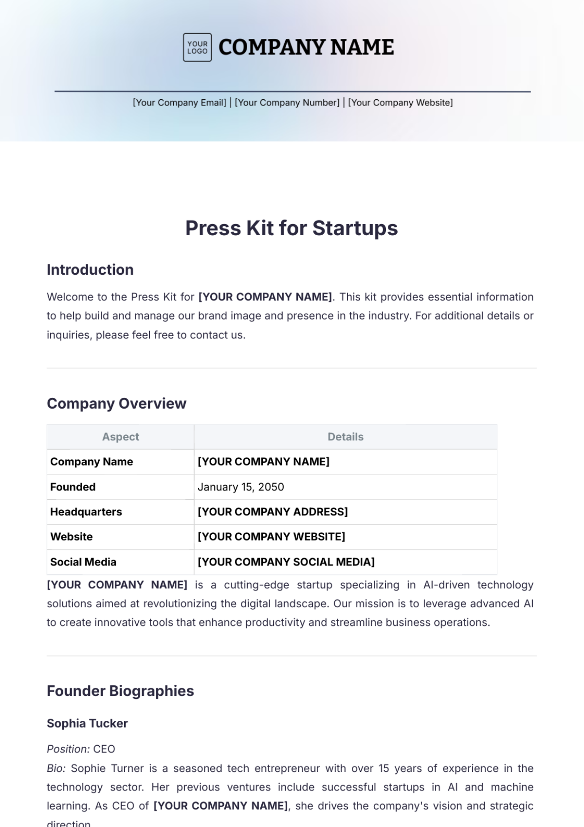 Press Kit for Startups Template - Edit Online & Download