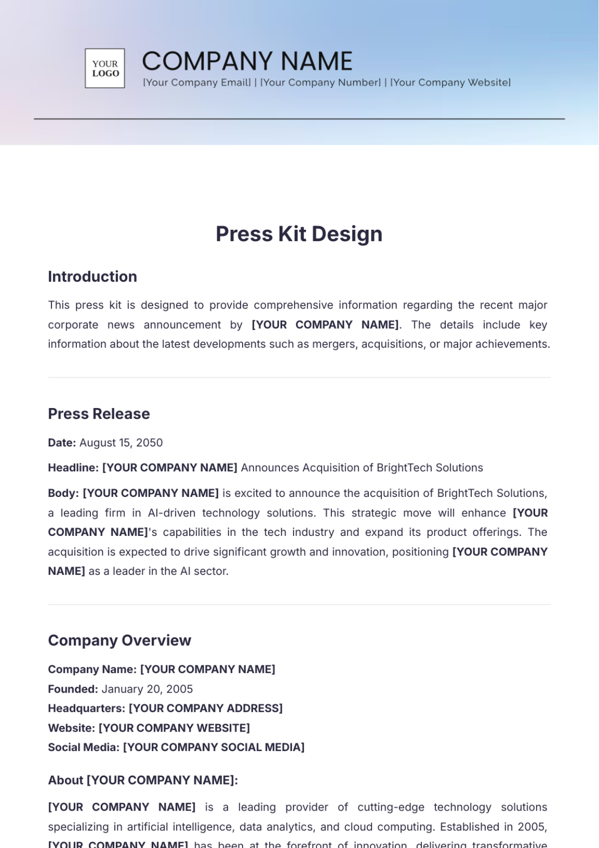 Press Kit Design Template - Edit Online & Download