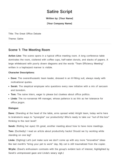 Free Satire Script Template to Edit Online