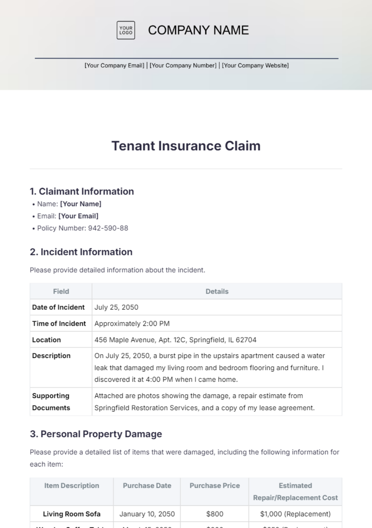 Tenant Insurance Claim Template - Edit Online & Download