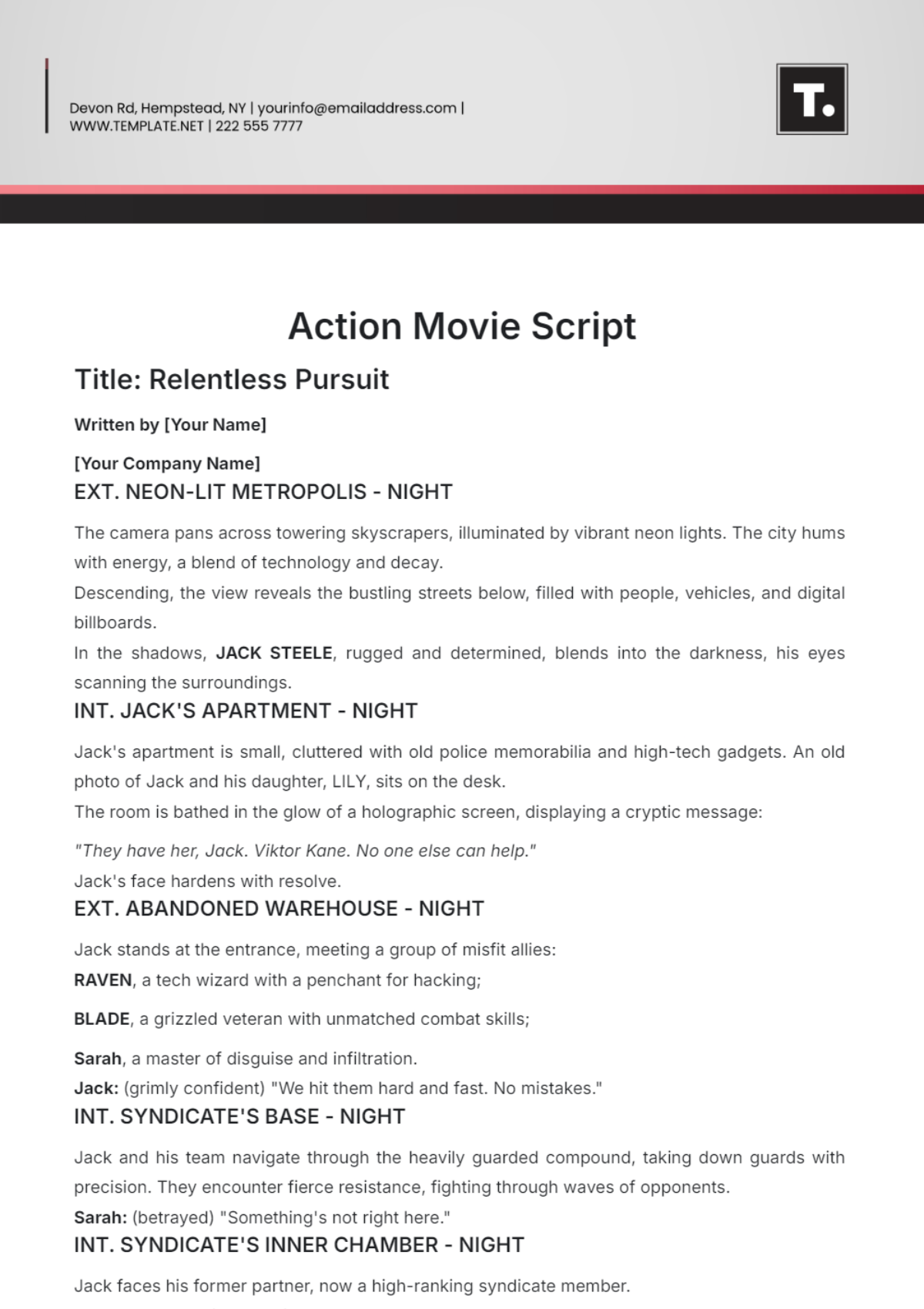 Action Movie Script Template - Edit Online & Download