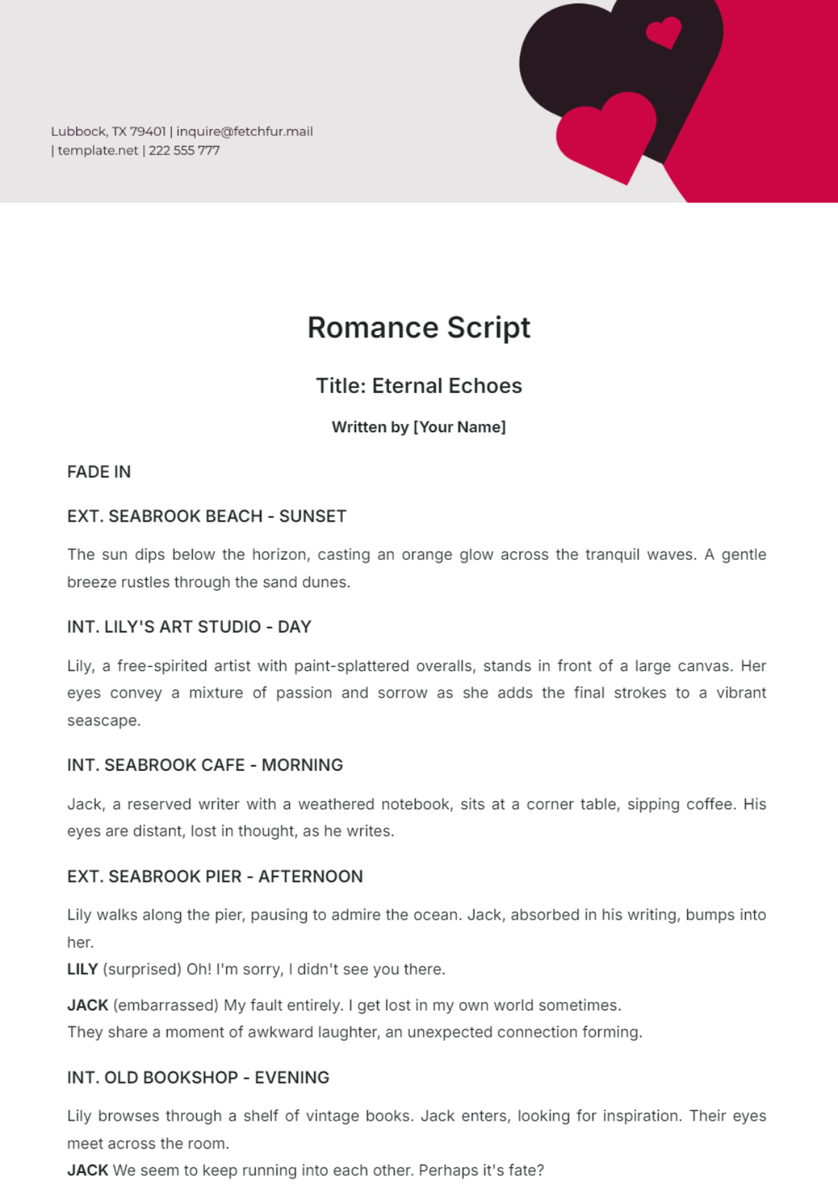 Romance Script Template - Edit Online & Download