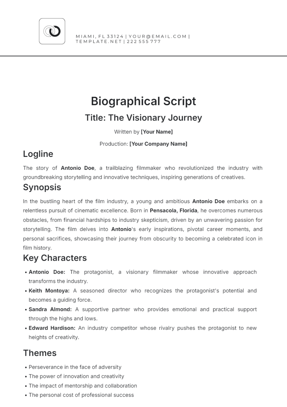 Biographical Script Template - Edit Online & Download