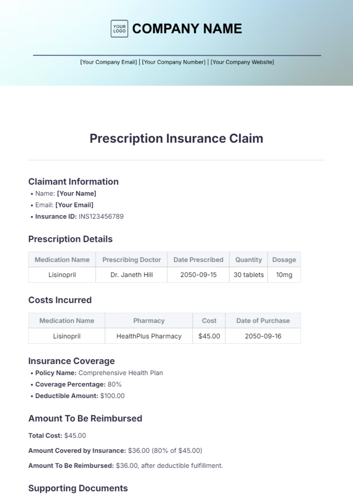 Prescription Insurance Claim Template - Edit Online & Download