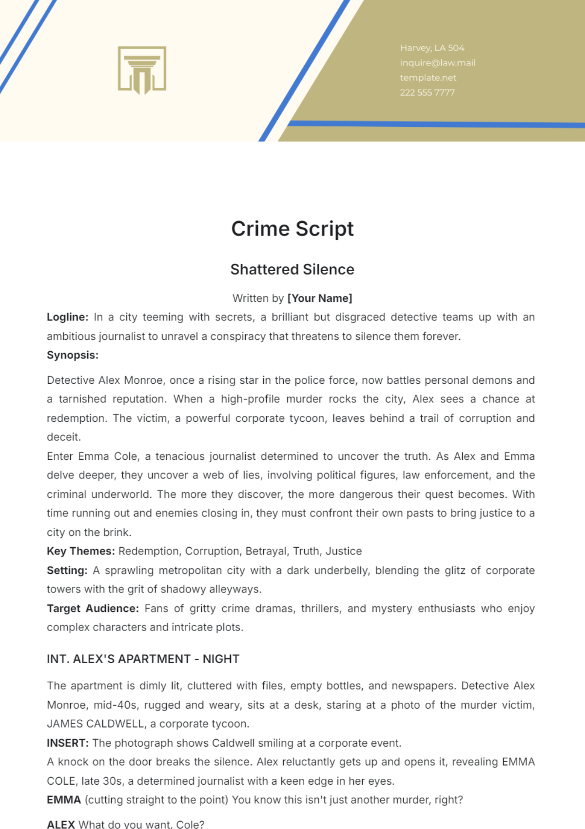 Crime Script Template - Edit Online & Download