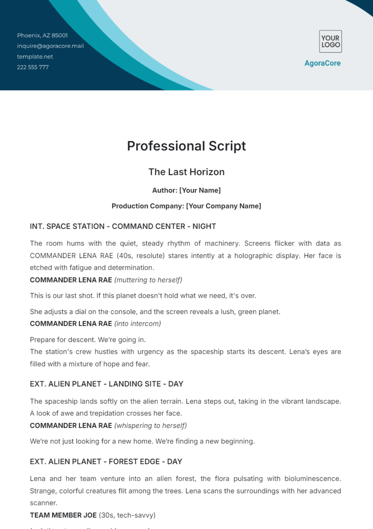 Professional Script Template - Edit Online & Download