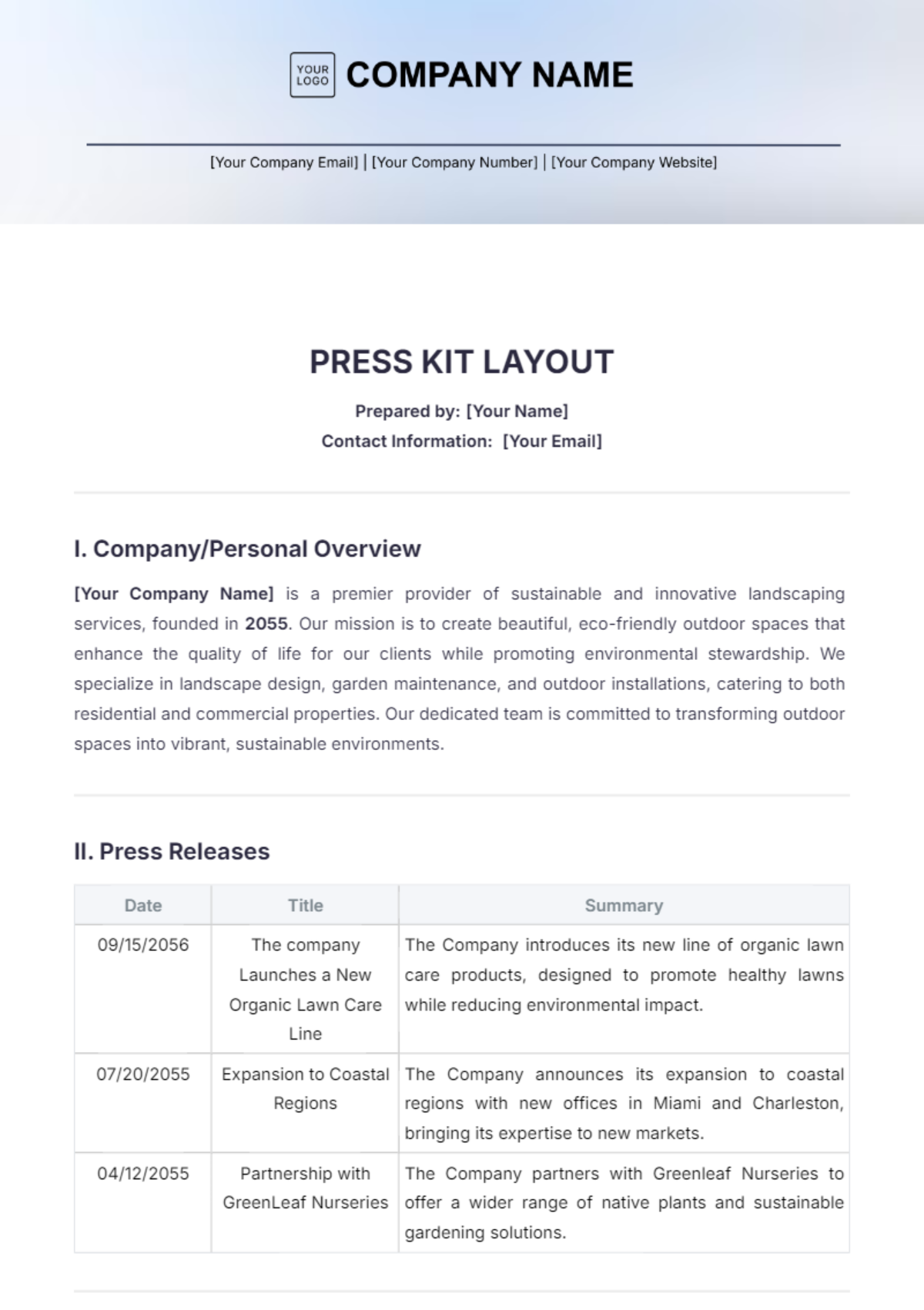 Press Kit Layout Template - Edit Online & Download