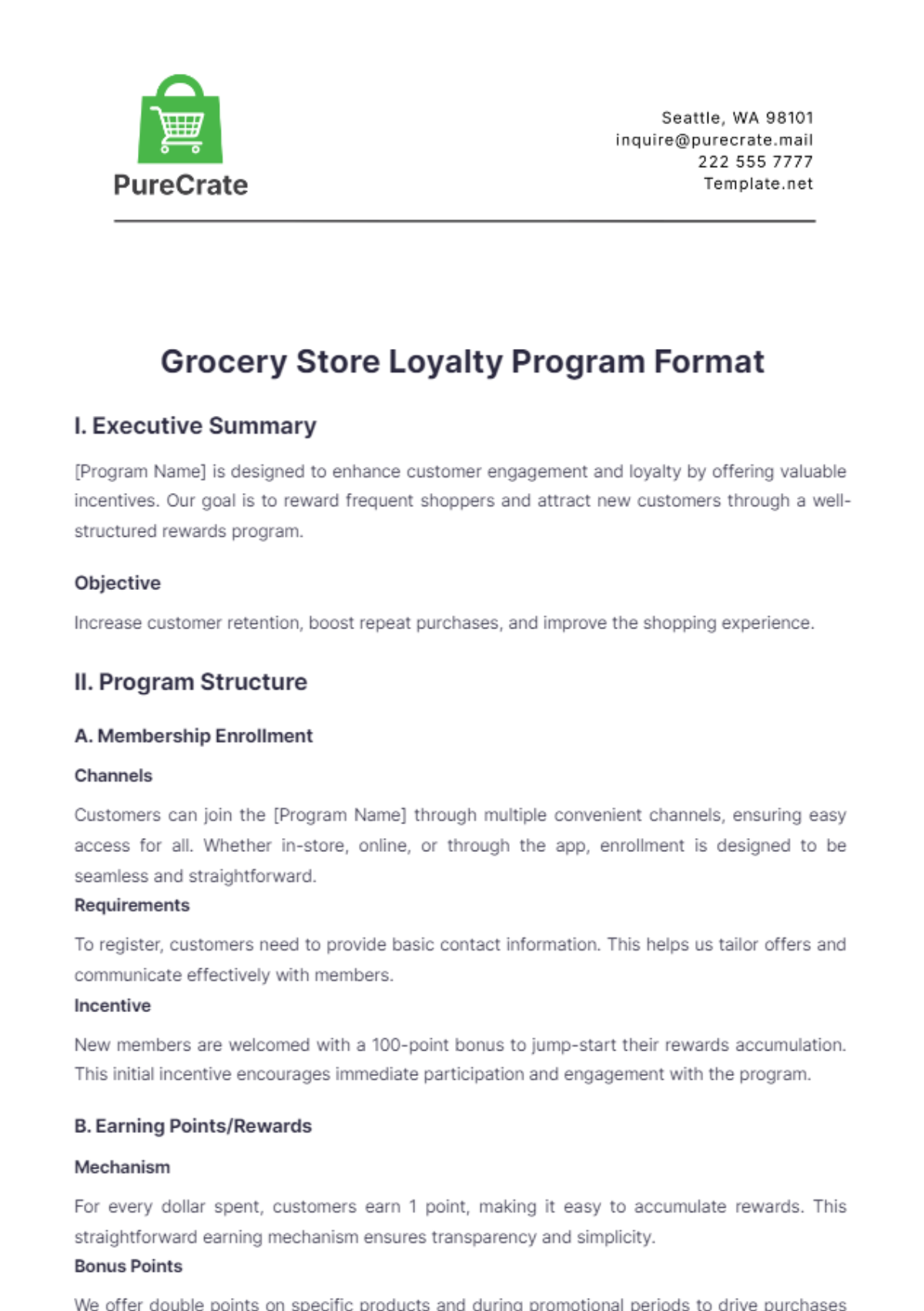 Grocery Store Loyalty Program Format Template - Edit Online & Download