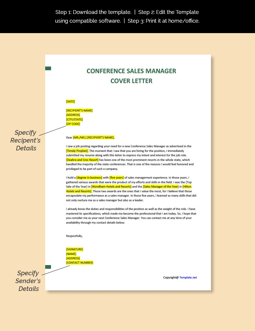 Conference Sales Manager Cover Letter