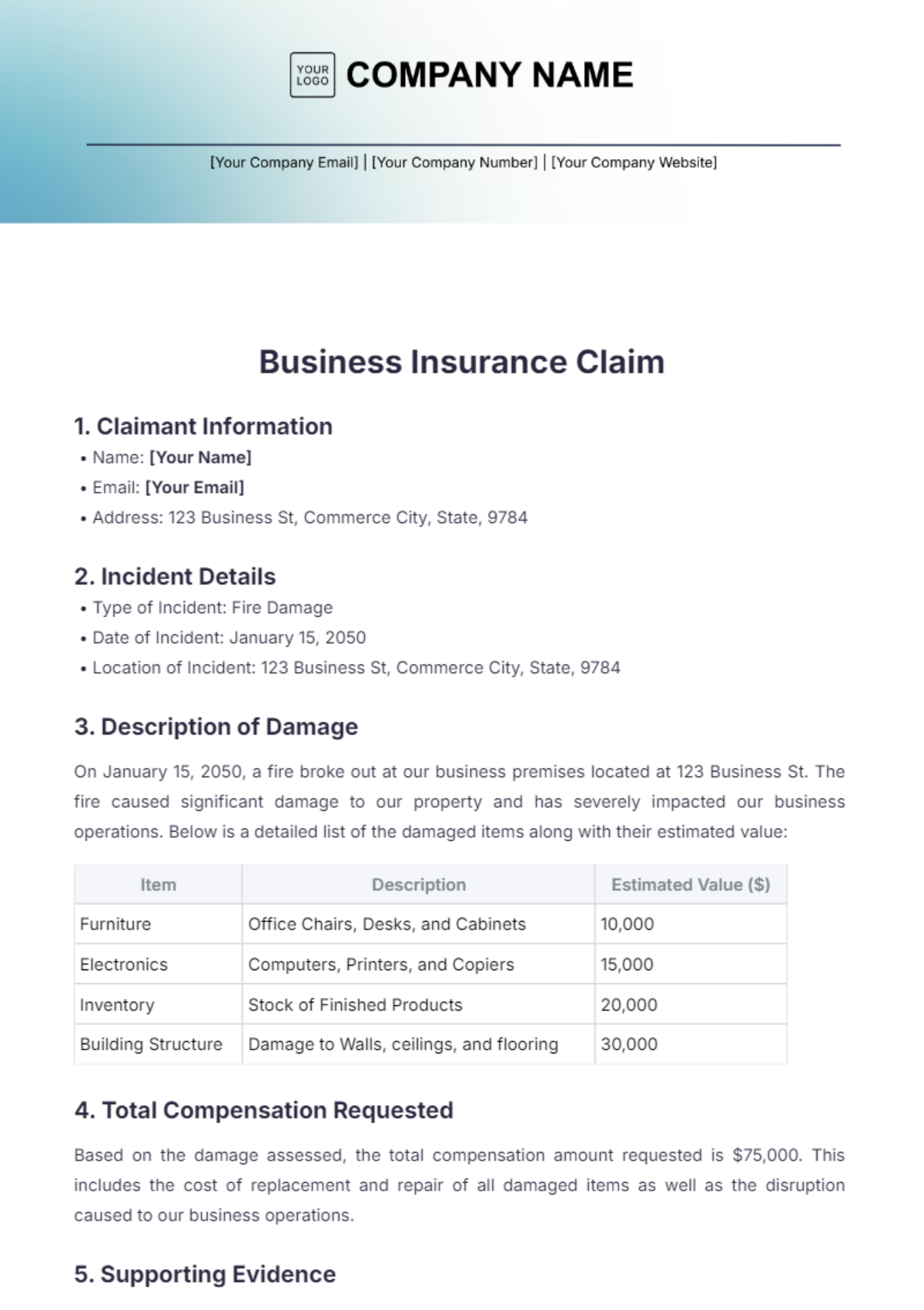 Business Insurance Claim Template - Edit Online & Download