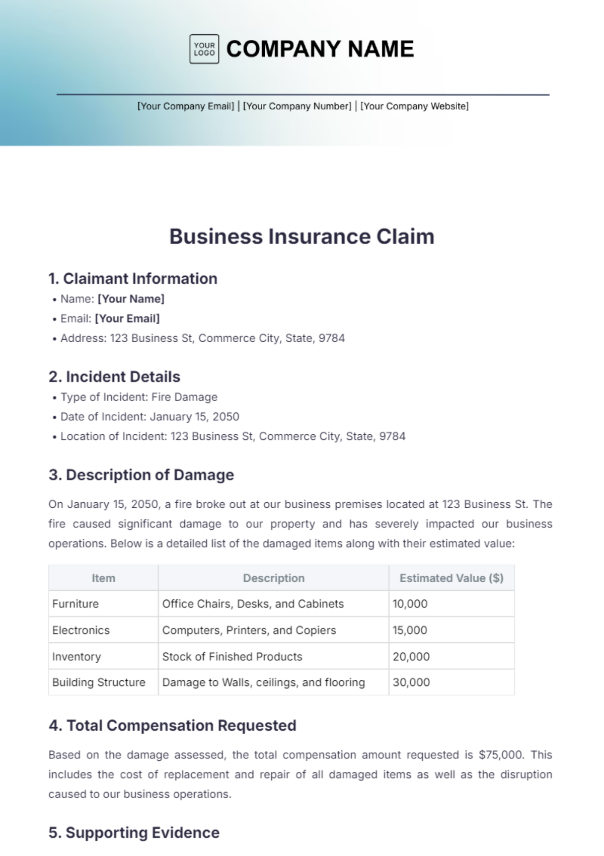 Free Business Insurance Claim Template To Edit Online